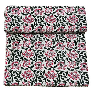 Kantha Quilt hand block print cotton quilt indinacotton blanket quilted kantha handmade bedspread print