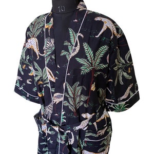 Black 100% Cotton Indian Beach Kimono Robe Kimono Cotton Robe Shower Robe Matemity Robe Bate Robe Dressing Gown Beachwear Long