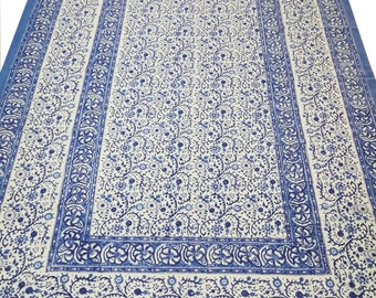 Floral Cotton Tablecloth, Hand Block Print, Dining Table Cover (60x90" Approx)