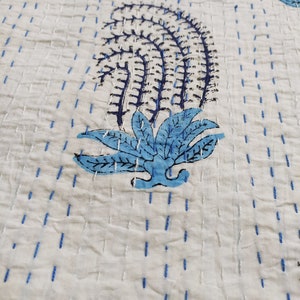 Hand Block Print kantha Quilt Handmade Cotton Bedspread Throw Indian Kantha Bed Cover Vintage Blanket Block Print