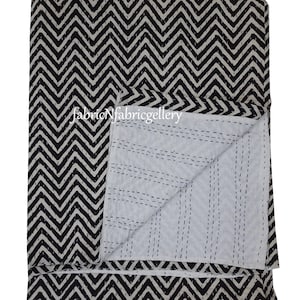 Handblock Print Kantha Quilt Bohemian Bedding Reversible Bedspread Decorative Ethnic King Size Quilt Throw Blanket Kantha Quilting