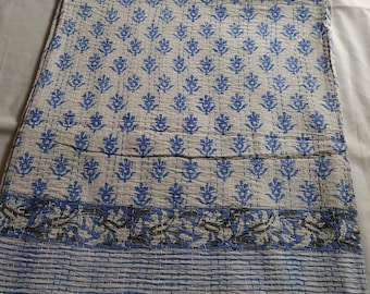 Indian Kantha Quilt, King Size Bedspread, Cotton Bed Cover