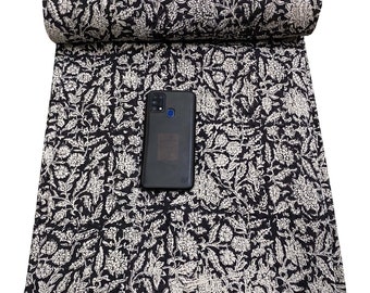 Black kantha Hand Block Print Cotton Kantha Quilt Indian Kantha quilt handmade quilt kantha bedspread king size kantha quilt