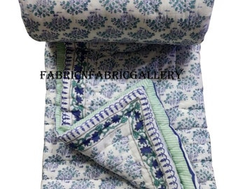 Reversible Hand Block Print Quilt Handmade Floral Print Rajai Multi Floral Print Indian Reversible Quilt Soft Cotton Quilt
