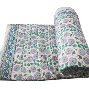 Baumwolle Jaipuri Print Quilt Blumendruck Bettwäsche Quilt Hand Block Print Tagesdecke Decke King Size