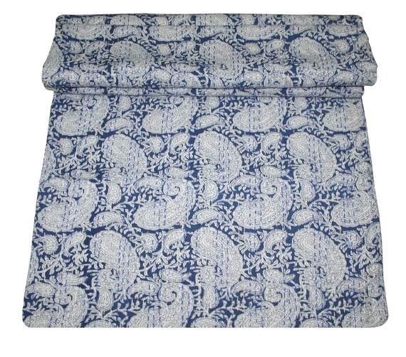 New Palm Print Tree Kantha Quilt Handmade Blanket Throw Rajai Block PrintQuilt