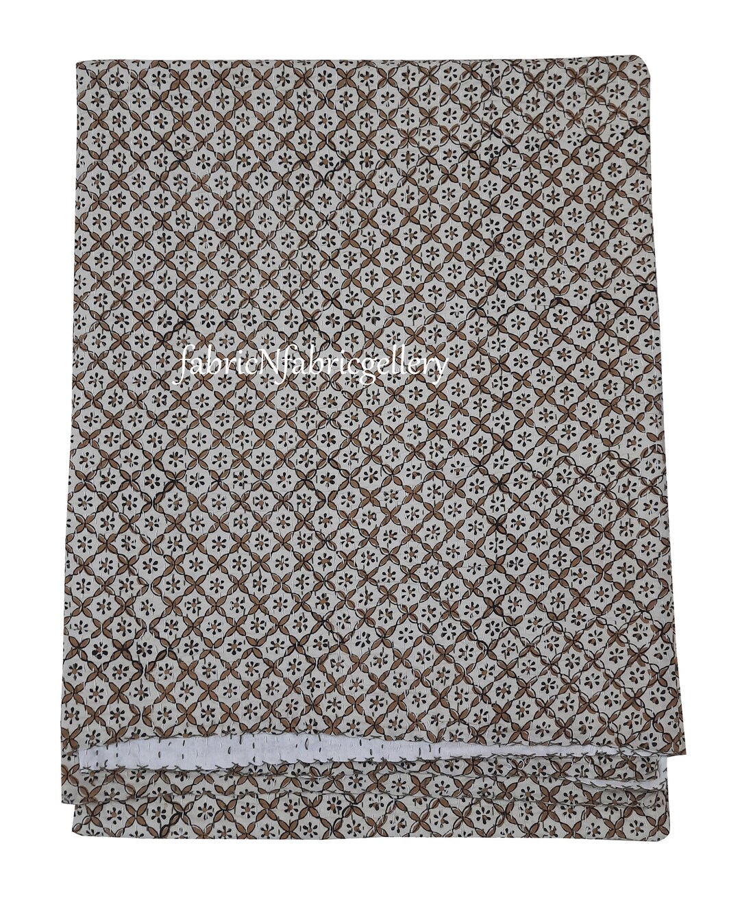 Red - Ajrakh Block Printed Kantha Work Cotton Double Bed Cover (105 x 90 in) main image 1