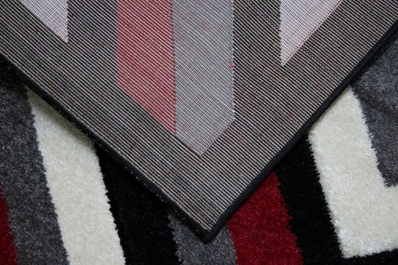 5x7 Carpet Red Gray and Black Abstract Rugs Geometric Carved Modern Design Area Rug