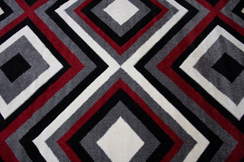 5x7 Carpet Red Gray and Black Abstract Rugs Geometric Carved Modern Design Area Rug