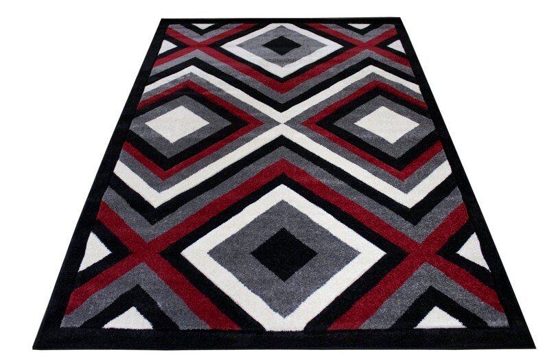 5x7 Carpet Red Gray and Black Abstract Rugs Geometric Carved Modern Design Area Rug