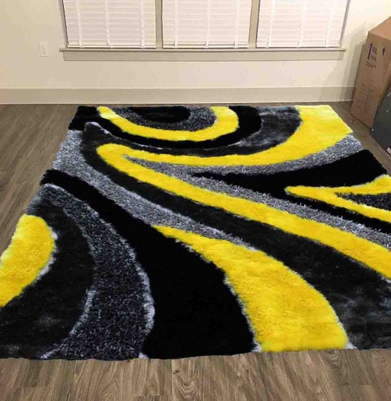 5'x7' 3D Carved Shag Shaggy Yellow Gray Black Rug Etsy