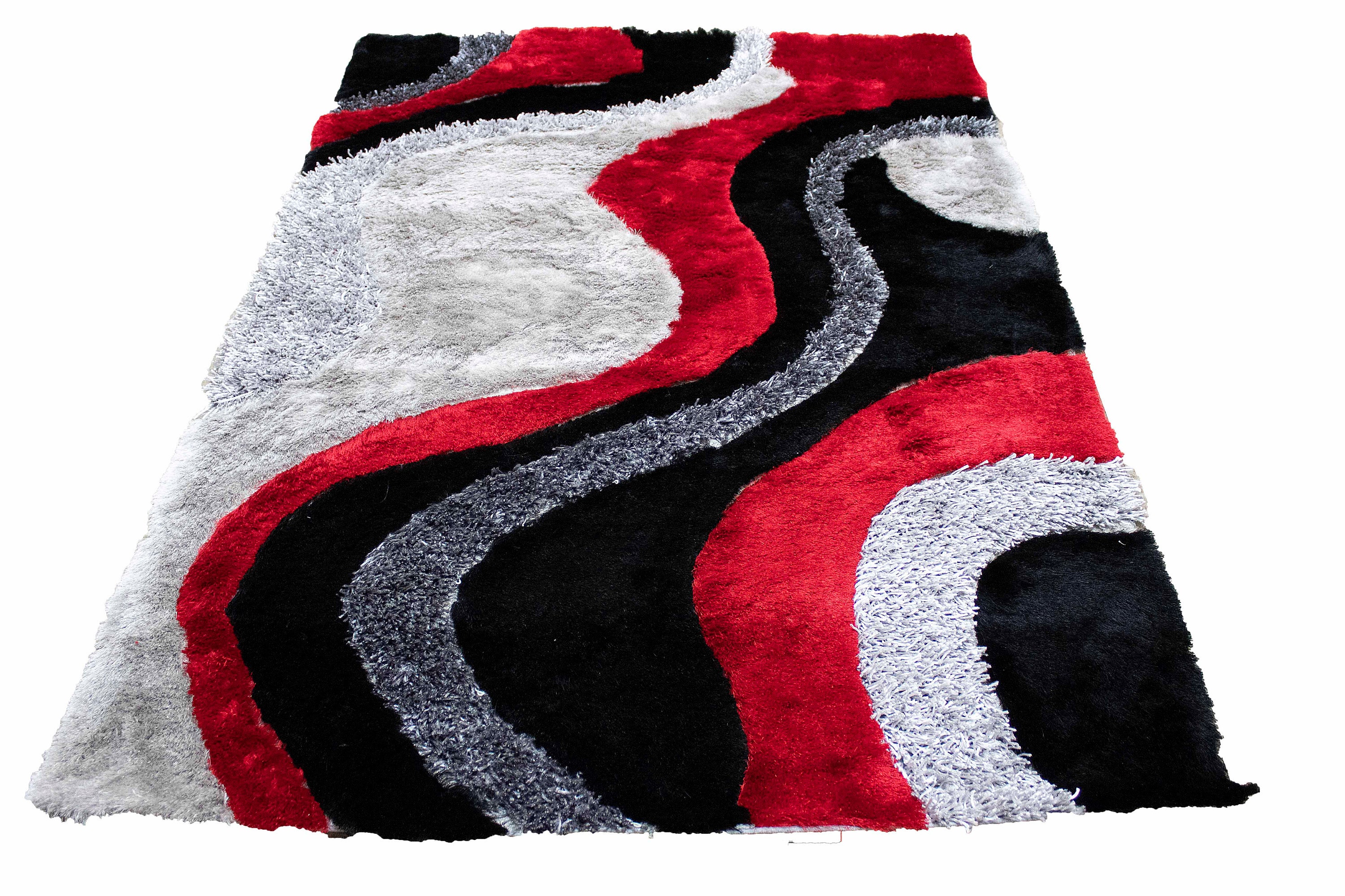 Rojo negro gris abstracto 5x7 3D tallado Shag Shaggy Peludo | Etsy