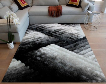 Black White Abstract Liners 3D Area Rug 8x10 New Soft Carpet | Etsy
