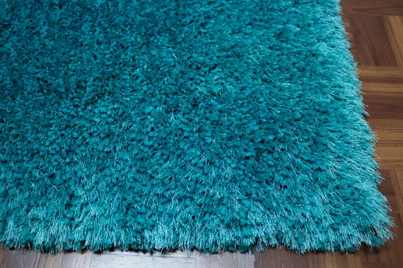 8 X10 Feet Turquoise Blue Color Shag Shaggy Solid Plush Area Rug Carpet Rug Decorative Designer Bedroom Living Room Modern Contemporary
