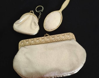 Gold Makeup Bag + Mini Change Purse + Mini Mirror || Small Purse || Evening Bag || Gold Clutch Purse || Hong Kong Purse