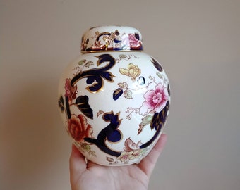 Masons Patent Ironstone || Mandalay England || Vase with Lid || Floral Design with Gold || Ginger Jar || Potpourri Jar