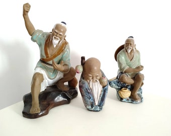 Chinese Art || Wanjiang Pottery || Wan Jiang Figurines || Shiwan Ware || Chinese Mud Man || Fisherman || Set of 3