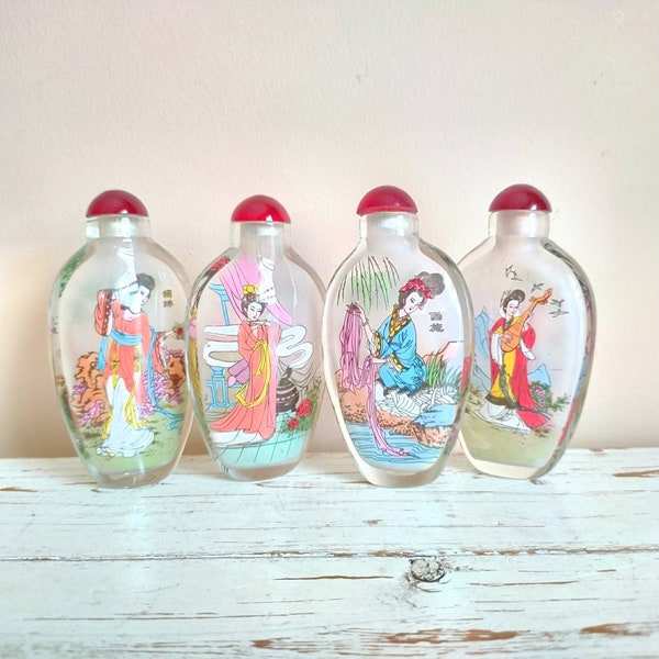Chinese Snuff Bottle || Frosted Snuff Bottles || Set of 4