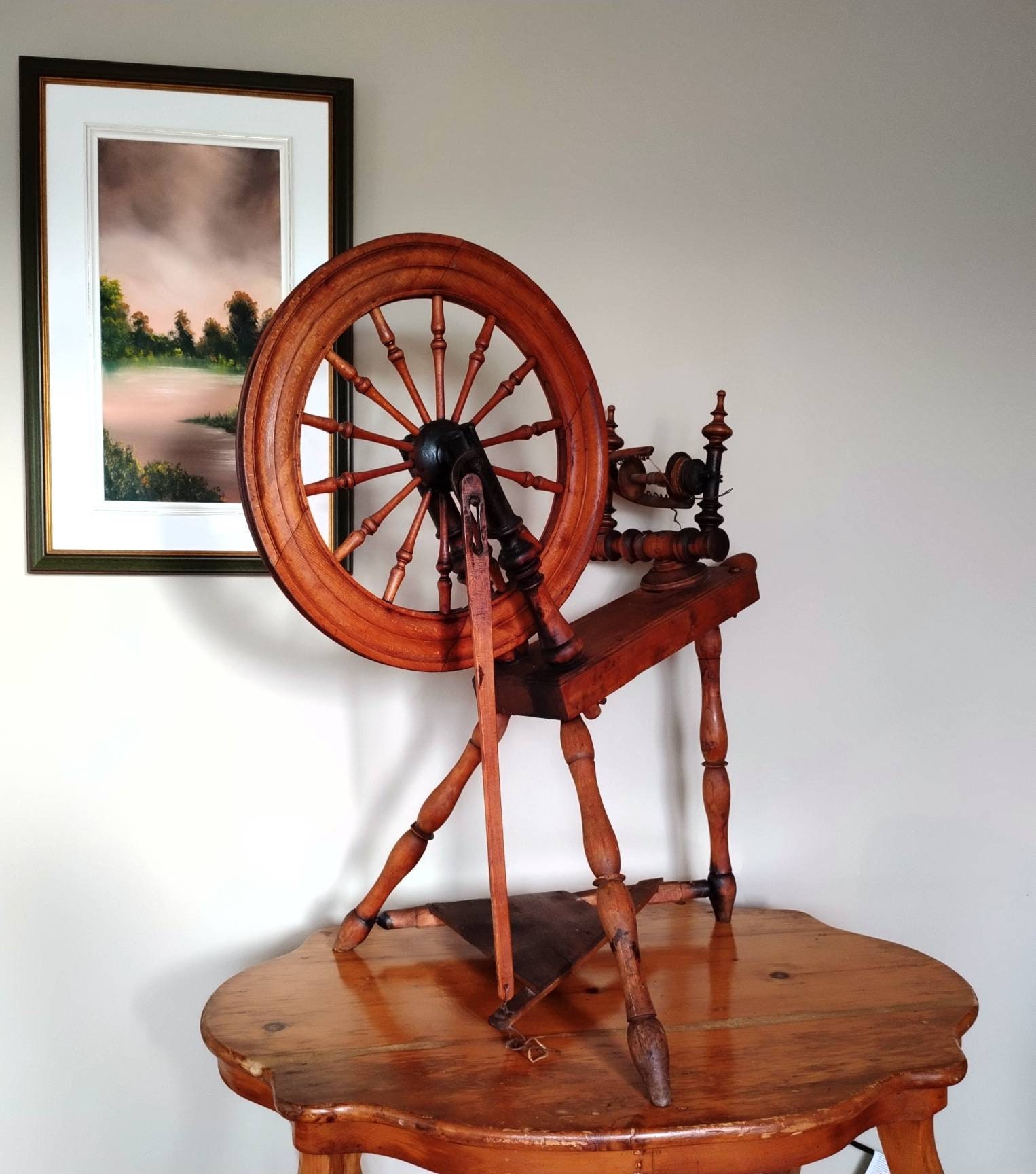 Spinning Wheel Sewing Machine Wool Brushes Included Antique 1800s