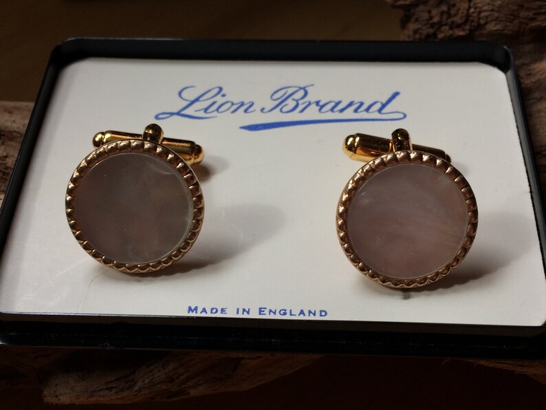Cuff links by Lion BrandMother of Pearl Gold-Tone Never Used Cuff-LinksMan Giftcollectors SetVintage Gift