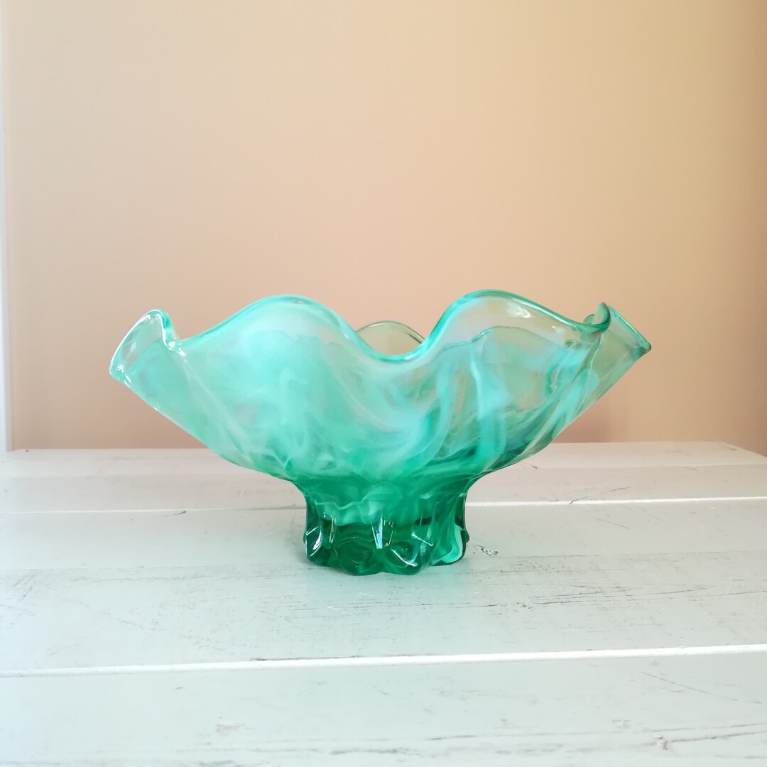 Green Opalescent Glass Vintage Glassware Antique Glass Collectible