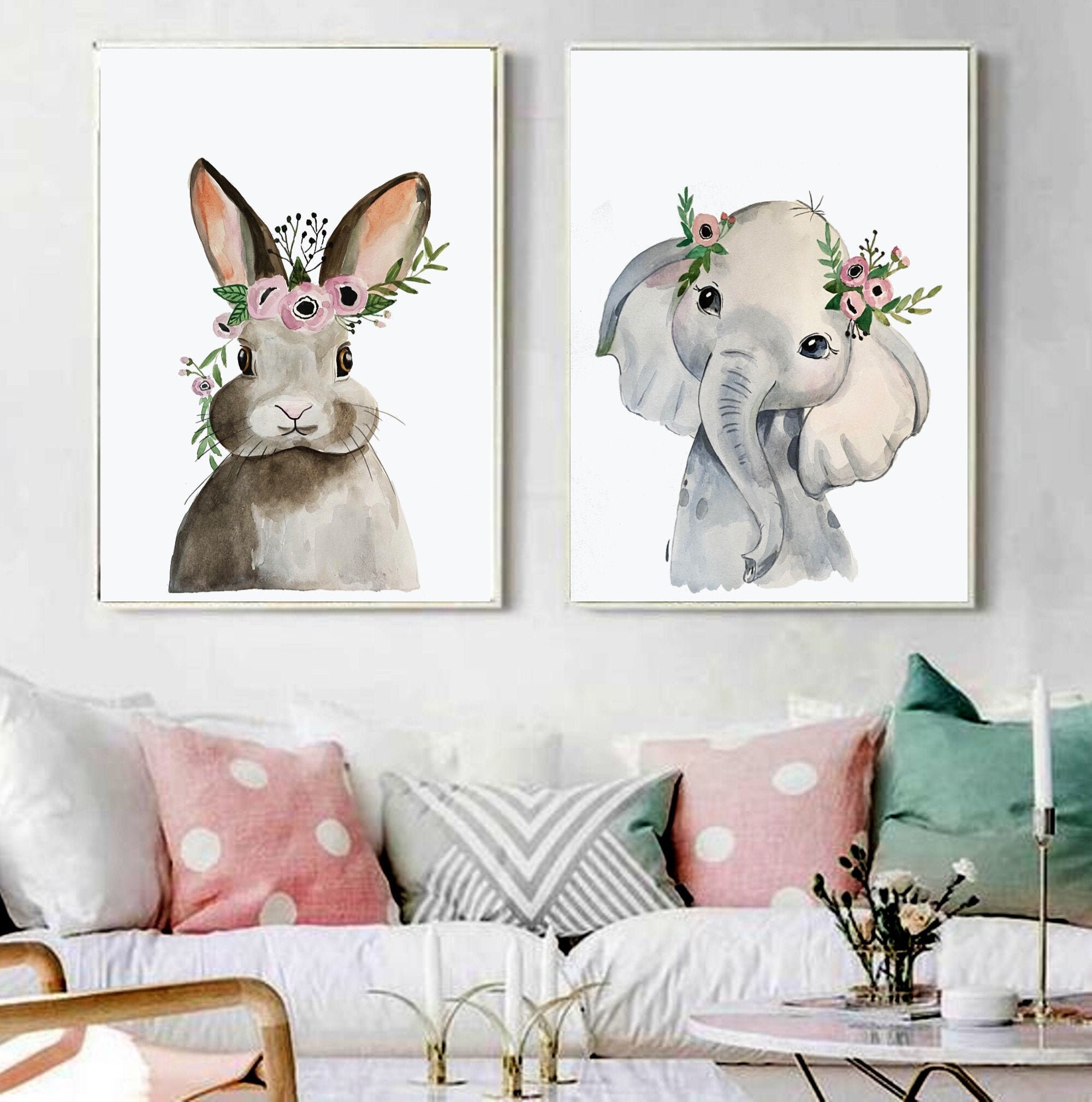 2 set of PRINT Watercolor Nursery Wall painting Nursery Wall Etsy