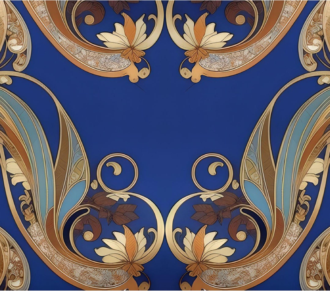 Art Nouveau Fabric Design Blue and Gold PNG Tumbler Wrap Etsy