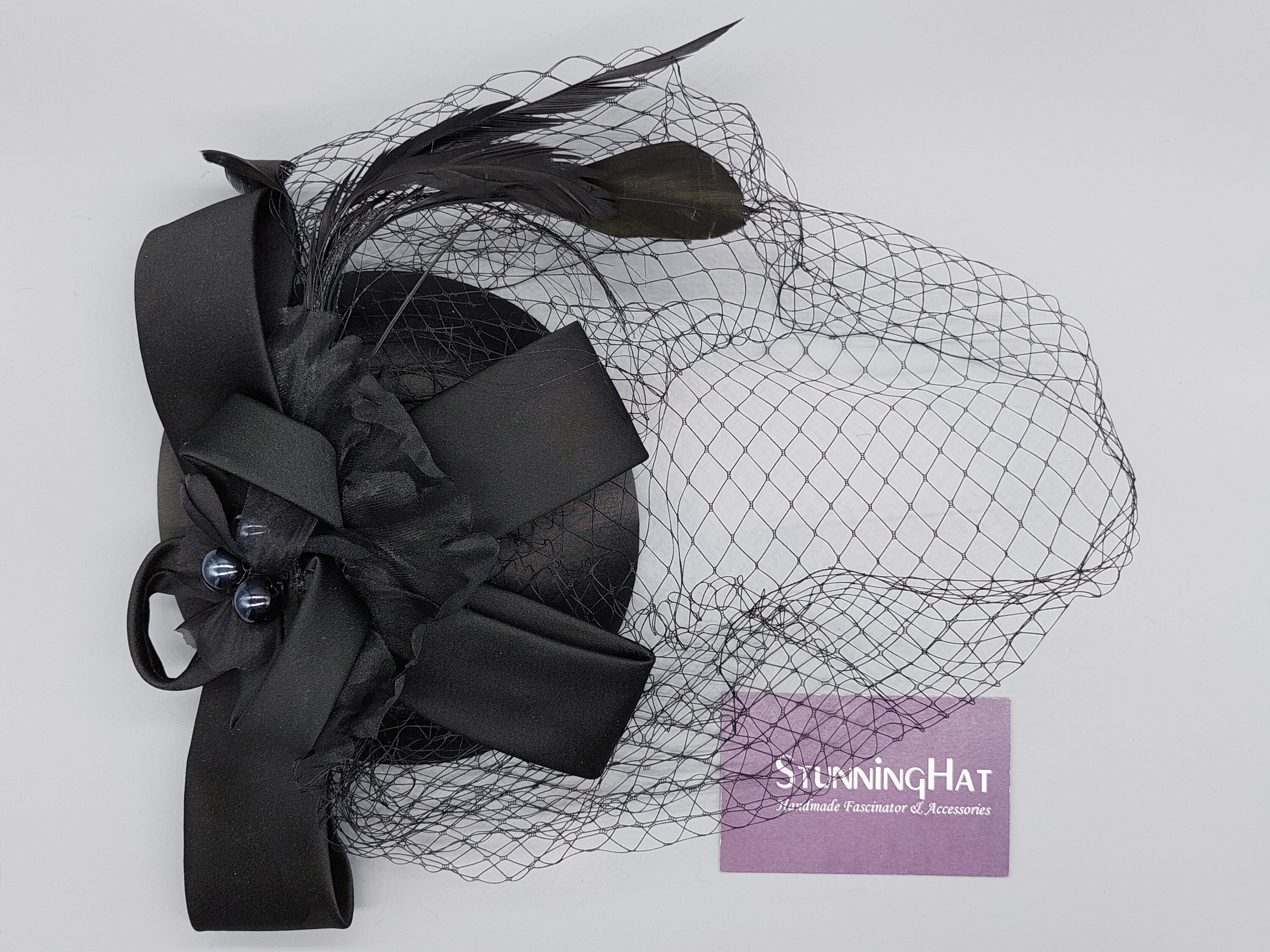 Black and pearl fascinator Fascinator Black With Pearls - Etsy main image 2