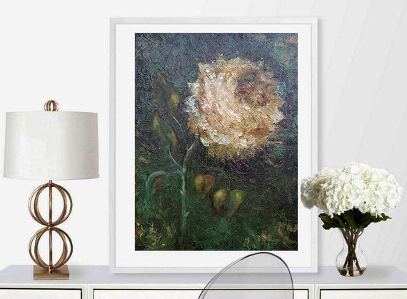 Rose oil painting Artwork on Canvas Original abstract for modern or classic interior Dark painting Wall art Living room decor 20*16 inch