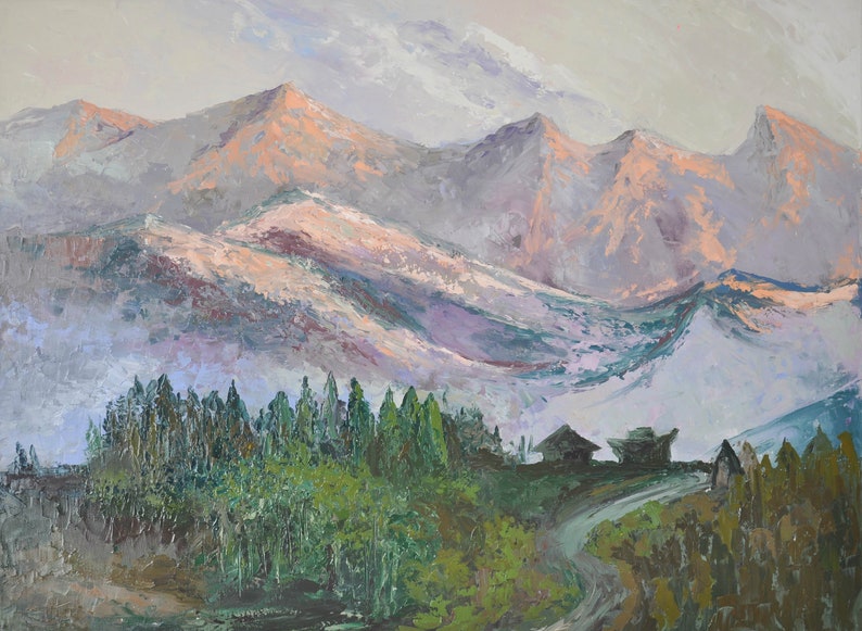 Mountain Painting Art Canvas Landscape Heavy Texture ...