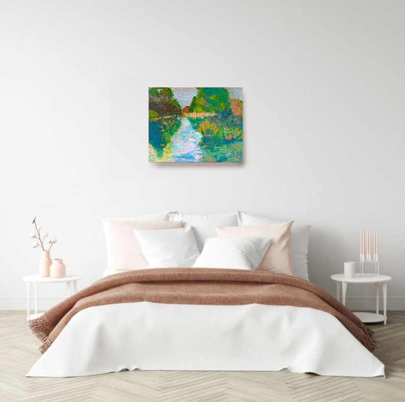 New Hampshire Painting Original Artwork New England Lake Impasto Painting Canvas Panel Artwork 16 by 20 by Pogodina