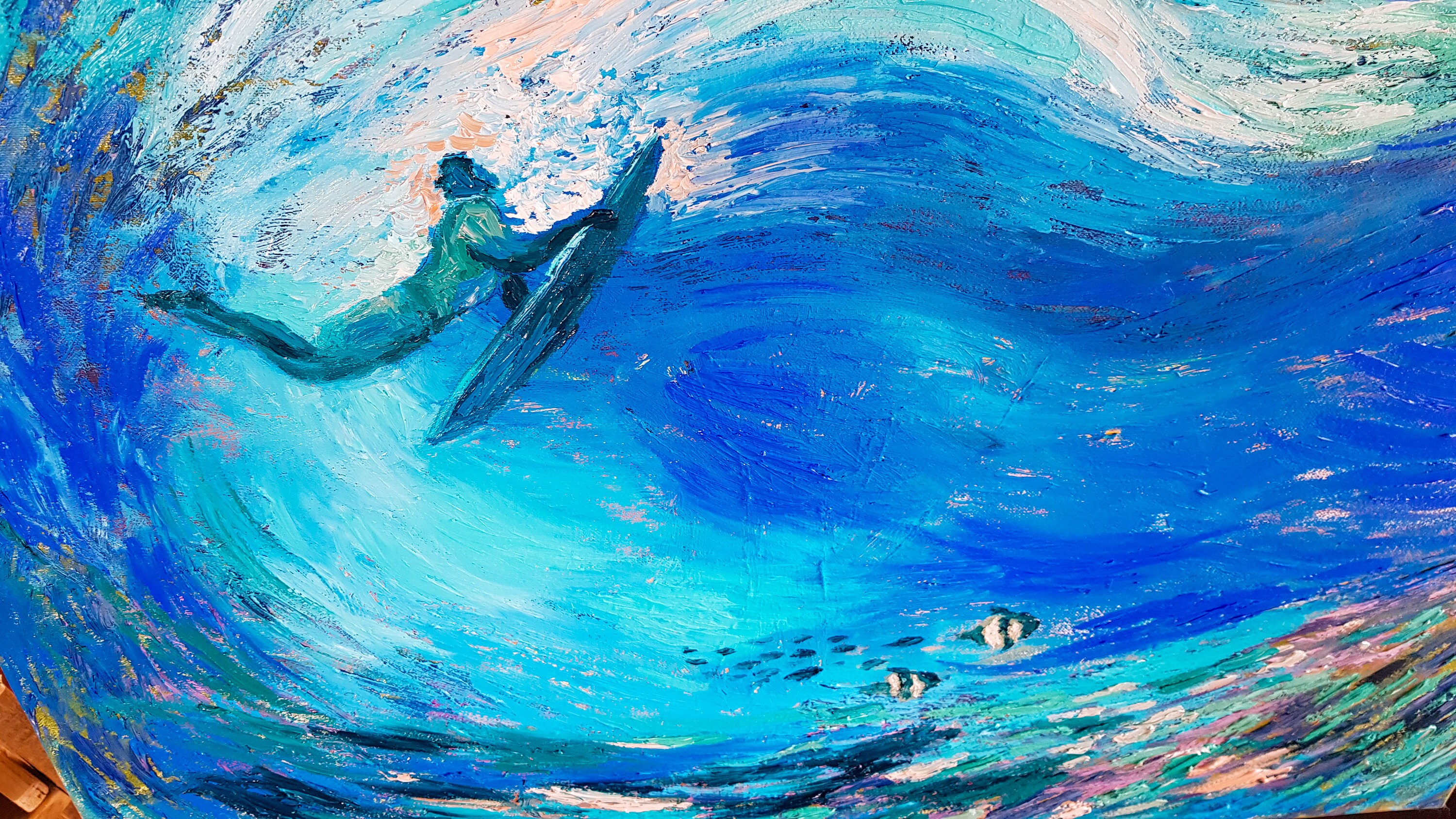 Surfing Painting Canvas Ocean Painting Textured Artwork Etsy