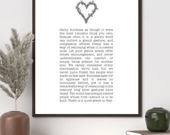 Kindness Quote Print, A Blessing for Kindness, Scottish Inspired Wall Art, Meaningful Friendship Gift, Heart Print