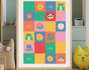 Colourful Scottish Nursery Print, Patchwork Kids Wall Art, Braw Ideas Wee Wonders Big Dreams, Scots Nursery Decor, Scottish Baby Gift