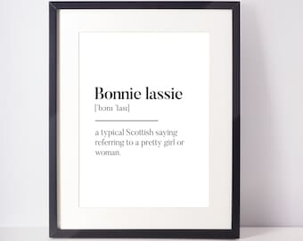 Bonnie Lassie Scots UNFRAMED PRINT Scotland Slang Definition Scottish