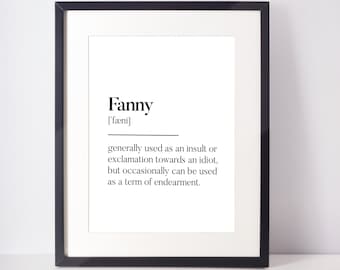 Fanny Scots UNFRAMED PRINT Scotland Slang Definition Scottish