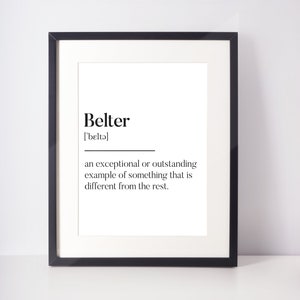 Belter Scots UNFRAMED PRINT Room Art Home Minimalist Art Decor Monochrome Typography Fun Scandi Scotland Slang Definition Scottish