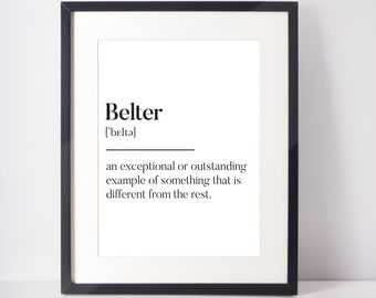 Belter Scots UNFRAMED PRINT Room Art Home Minimalist Art Decor Monochrome Typography Fun Scandi Scotland Slang Definition Scottish