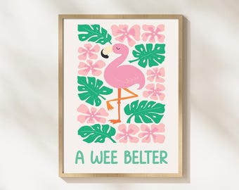A Wee Belter Scottish Nursery Print, Flamingo Wall Art, Colourful Kids Room Decor, Scots Baby Gift, Nursery Animal Print