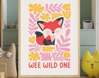 Wee Wild One Fox Nursery Print, Scottish Nursery Wall Art, Colourful Woodland Animal Print, Scottish Baby Gift, Kids Room Decor
