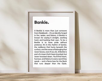 Bankie Clydebank UNFRAMED PRINT Scots Room Home Decor Scotland Themed Gift Souvenir for Scottish Memories