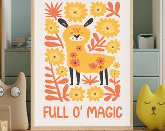 Full O’ Magic Scottish Nursery Print, Highland Cow Wall Art, Colourful Kids Room Decor, Scottish Baby Gift, Nursery Wall Art