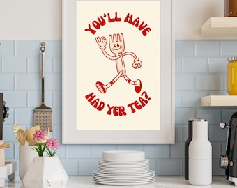Scottish Kitchen Print | Retro Fork Character, Funny Banter Art (Unframed)