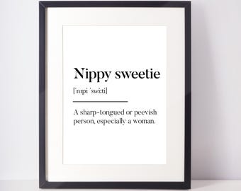 Nippy Sweetie Scots UNFRAMED PRINT Scotland Slang Definition Scottish