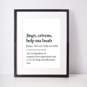 Jings, Crivens, Help Ma Boab Scots UNFRAMED PRINT Scotland Slang Definition Scottish