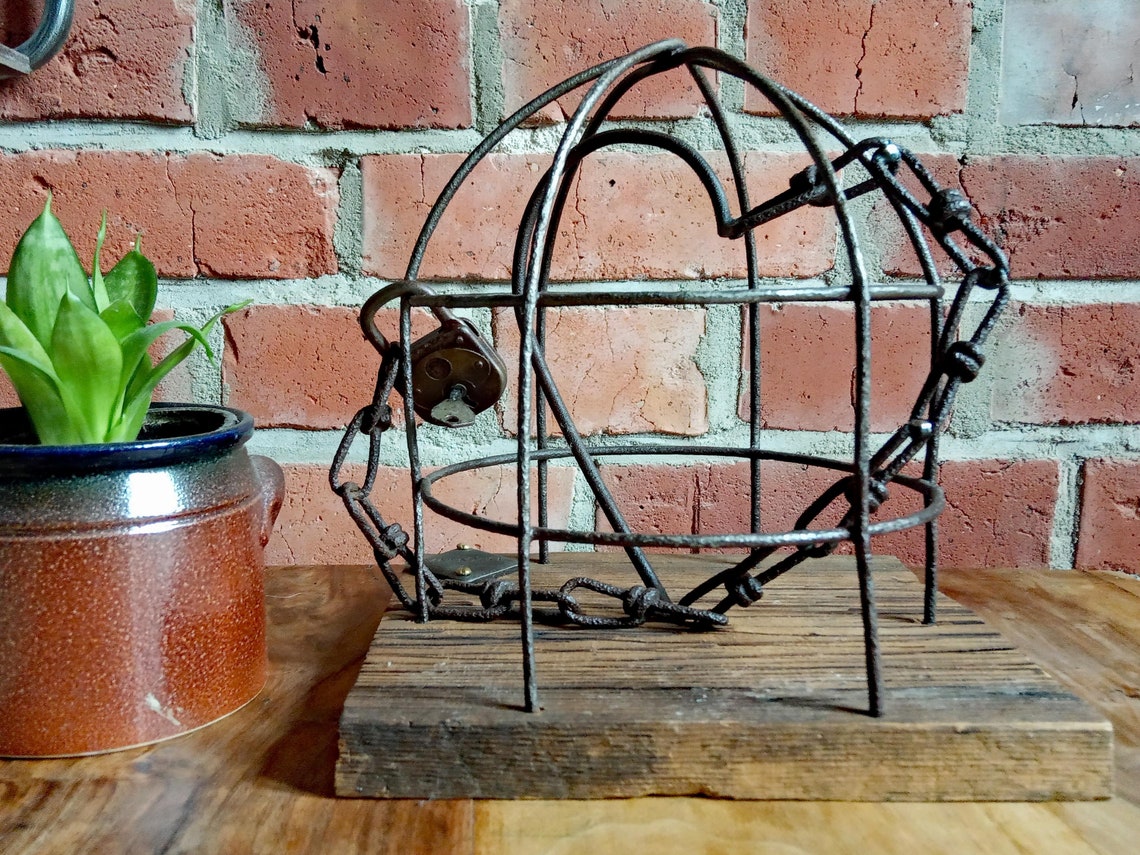 Upcycled Decoration Heart Locked in a Cage Metal Industrial Etsy