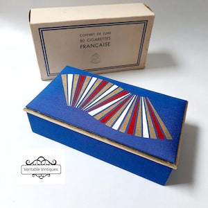 Scatola per sigarette francese d'epoca, rara mai usata nella scatola originale, Seita Regie Francaise, metà secolo anni '50, Coffret De Luxe, 80 sigarette, MCM