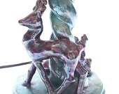 Vintage French Irridescent Figural Antelope Deer Table Lamp Opalescent Glaze Porcelain Stylised Tree Stag Rare Unusual Mid Century Light