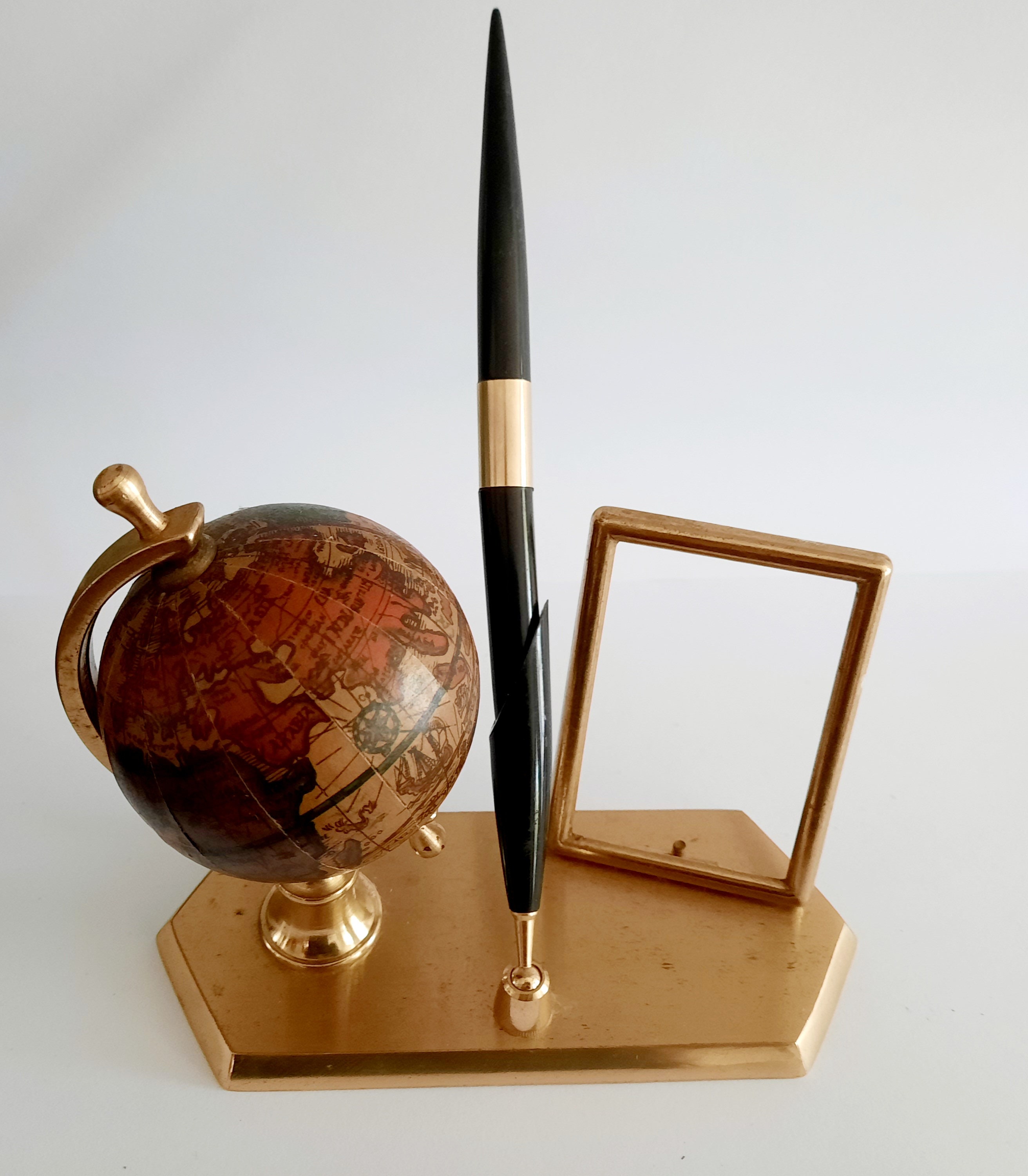 Vintage French Brass Globe Pen Holder & Picture Frame Old Etsy