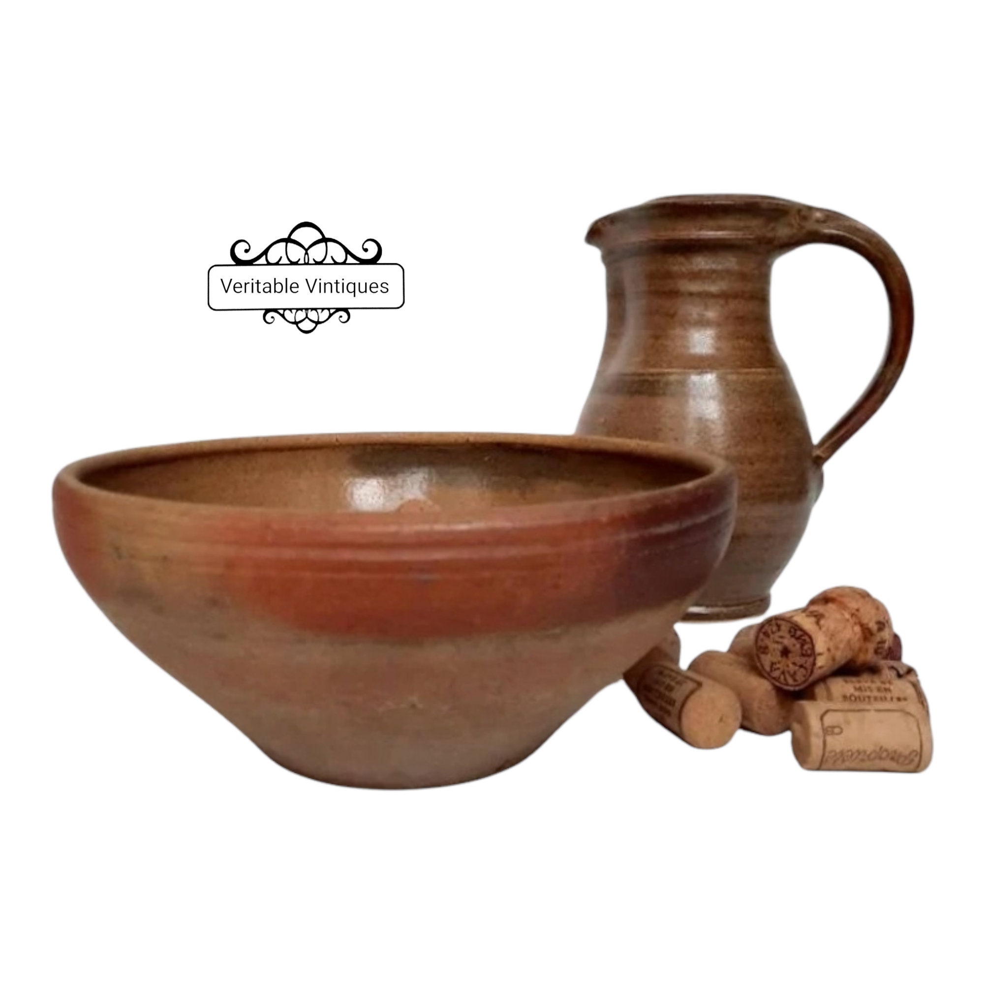 Bol en Grès Français Antique, Bol de Fruits Primitifs, à Mélanger Confits, Brun, Cuisine Rustique Ca